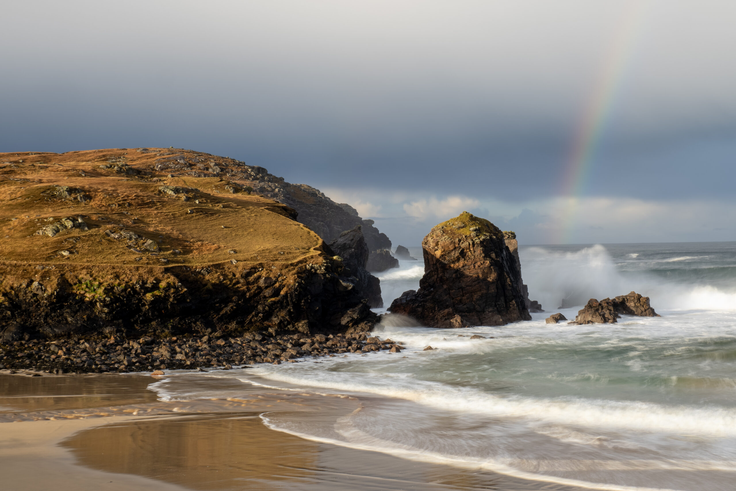 A rainbow and warm afternoon lighting on the Isle of Harris reminding binge eaters of the beauty and calm that exists in the world, and within themselves.